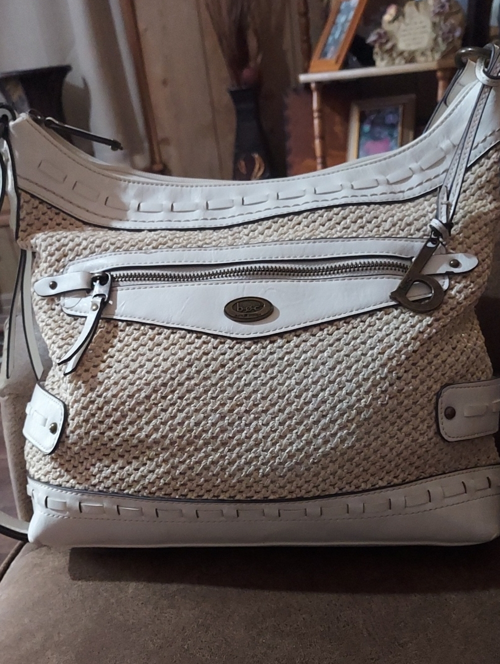 b.o.c. Cream Woven Shoulder Bag with White Trim